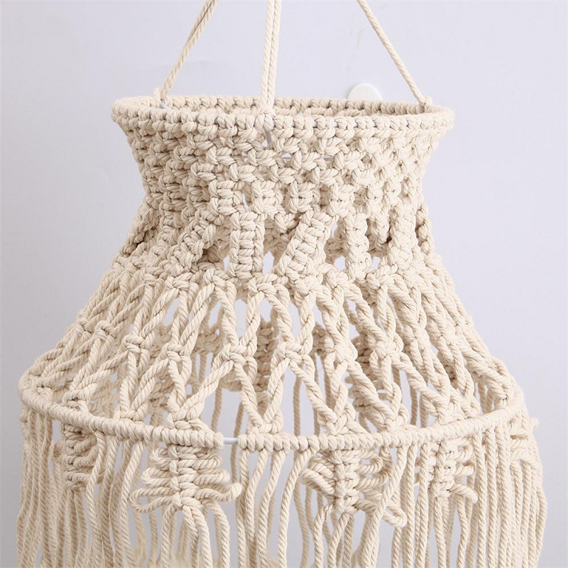 Abat-jour Macramé Blanc - 80x30 Cm, Corde Coton, Décoration Bohème Chambre, Salon, Bureau