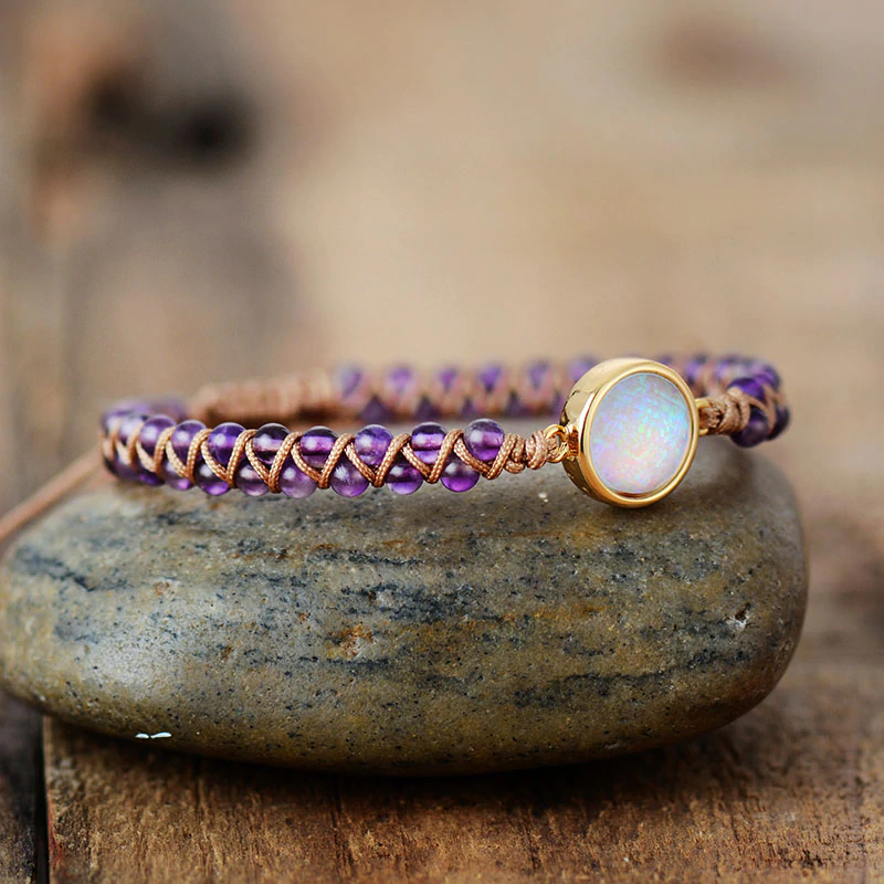 Bracelet ajustable shamballa violet 7 perles : bracelet par Bracelet ajustable shamballa violet 7 perles : bracelet par