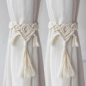 Embrasses De Rideau Anciennes En Coton Macramé - Cordon Passementerie, Couleur écru, Très Bon état