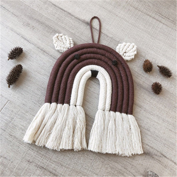 Grand Ours Vintage En Céramique Avec Collier De Perles Macramé