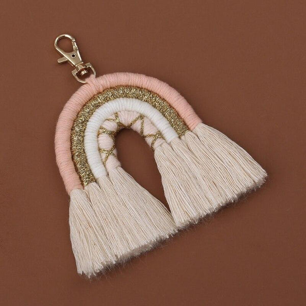 Porte-clés Macramé Arc-en-ciel Tissé à La Main - Déco Bohème Pour Sac, Voiture, Clés | Coton, Gland, Fait Main - 10