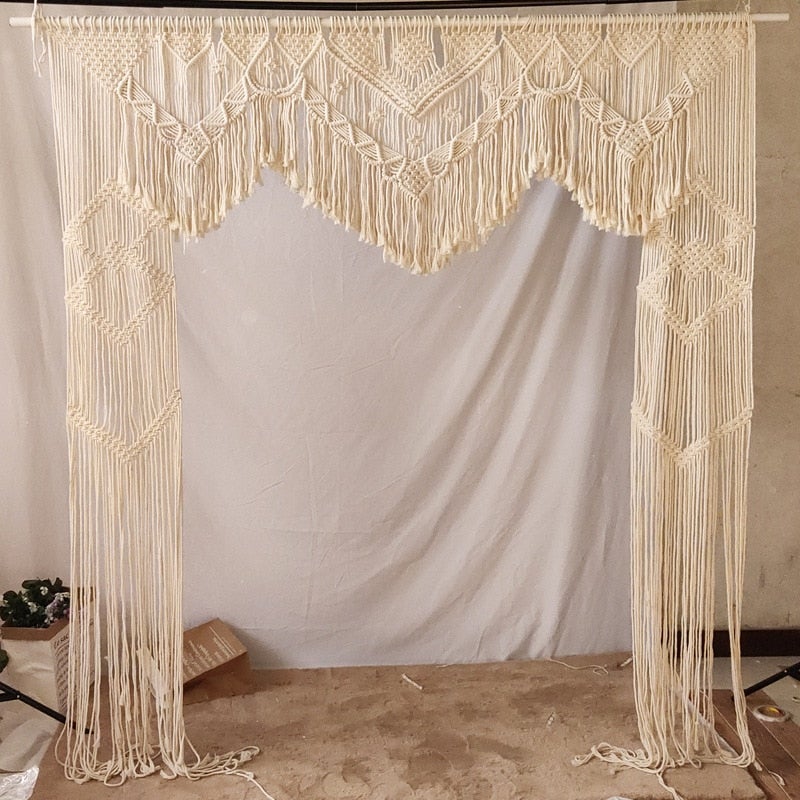Un rideau de fil macramé grande taille pour l'extérieur fait-main en coton